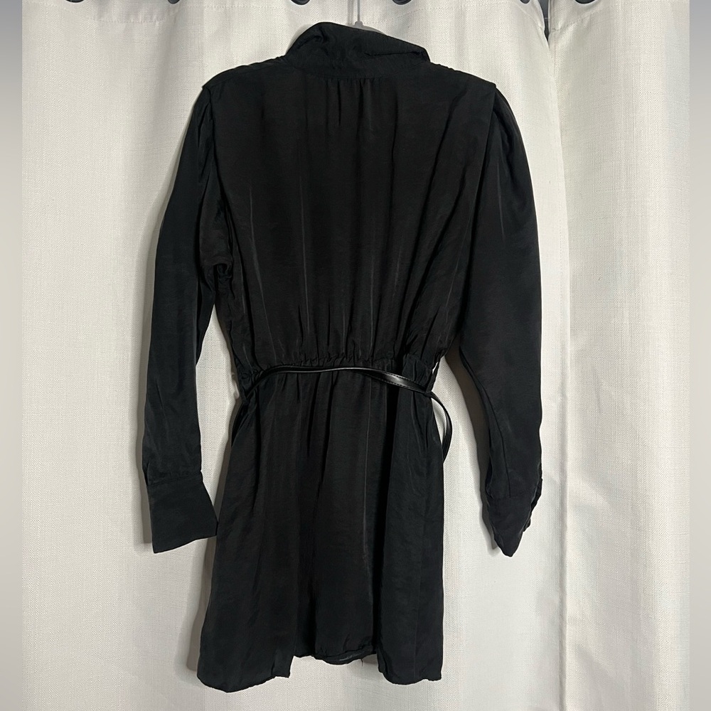 Zara Black Long Sleeve Belted Button Up Dress Small - Picture 2 of 9